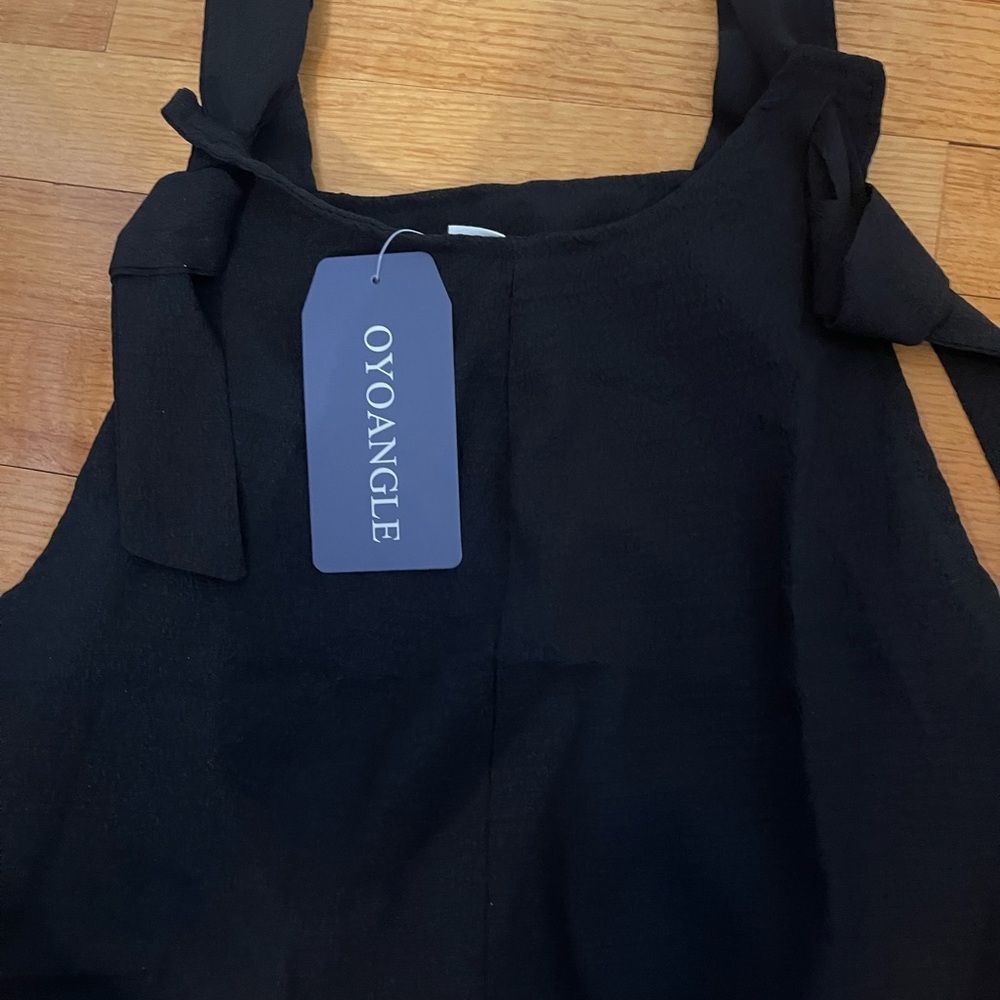 Oyoangle Black Tie-Shoulder Dress